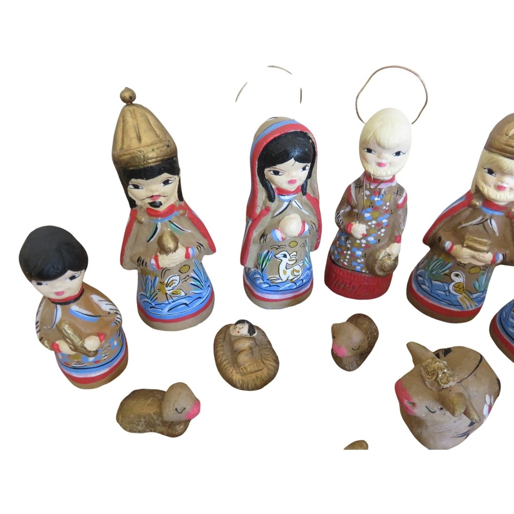 Vintage Hand Painted Clay Nativity Set 14 Piece Mexican Folk Art - Picture 5 of 6
